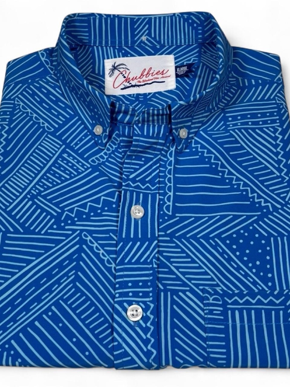 NWOT! Chubbies Golf Shirt Geometric Blue Men’s Size XL Button-down Collar Summer